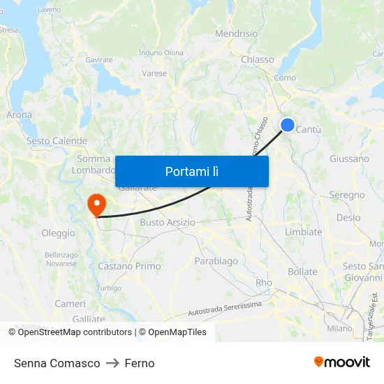 Senna Comasco to Ferno map