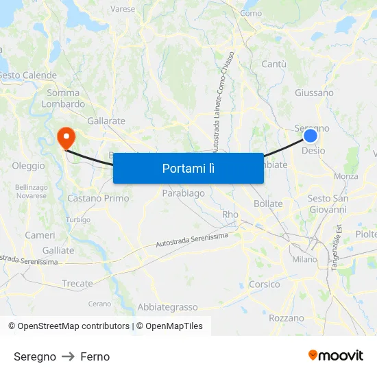 Seregno to Ferno map
