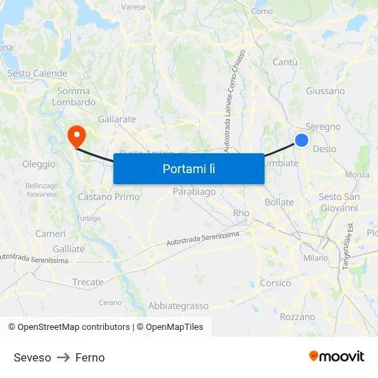 Seveso to Ferno map