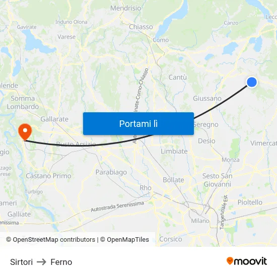 Sirtori to Ferno map