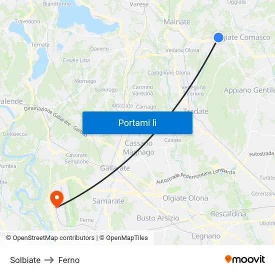 Solbiate to Ferno map
