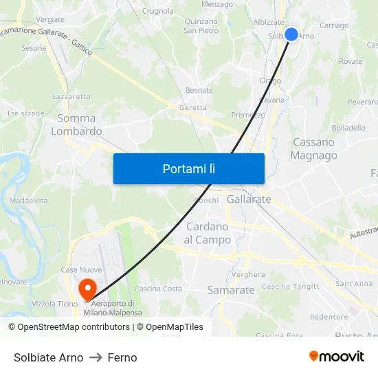 Solbiate Arno to Ferno map