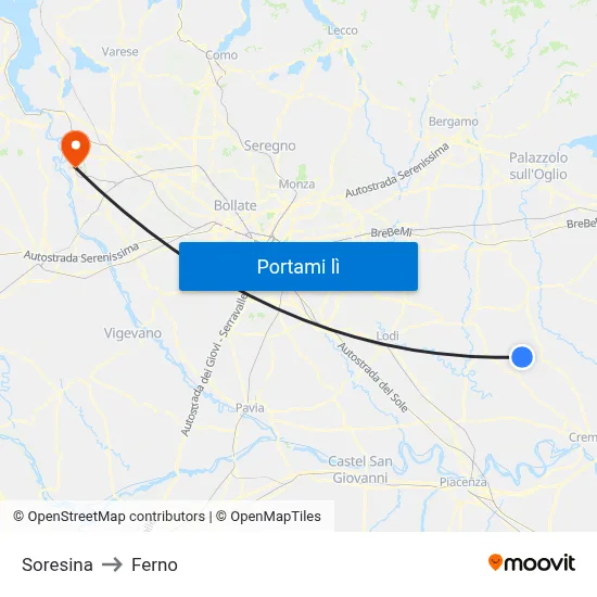 Soresina to Ferno map