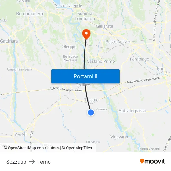 Sozzago to Ferno map