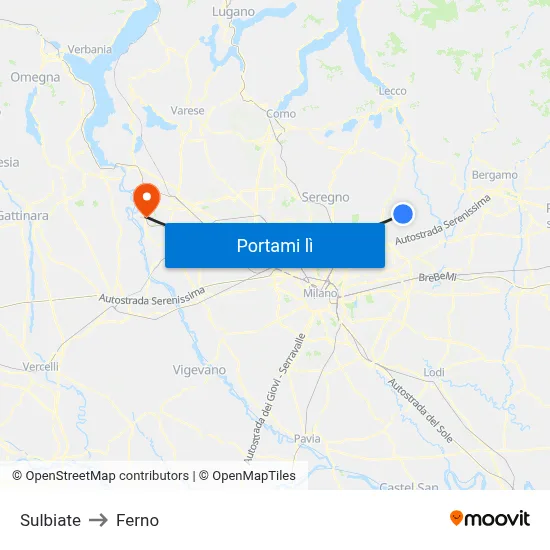 Sulbiate to Ferno map