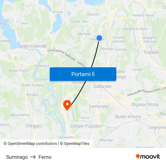 Sumirago to Ferno map