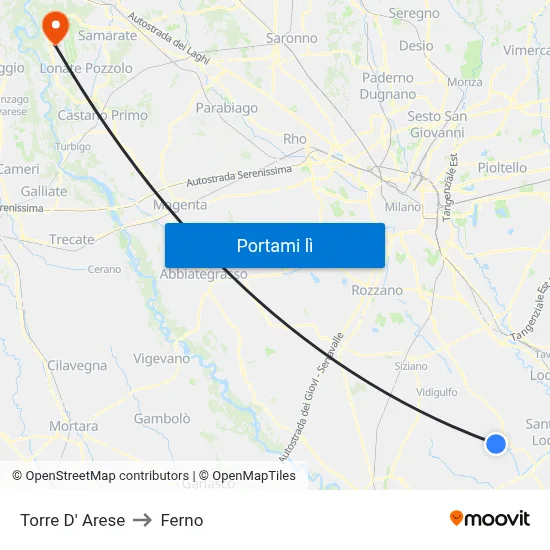 Torre D' Arese to Ferno map