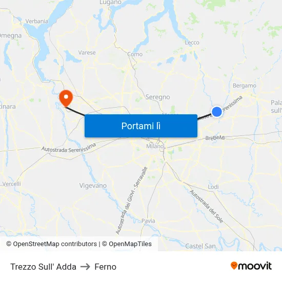 Trezzo Sull' Adda to Ferno map