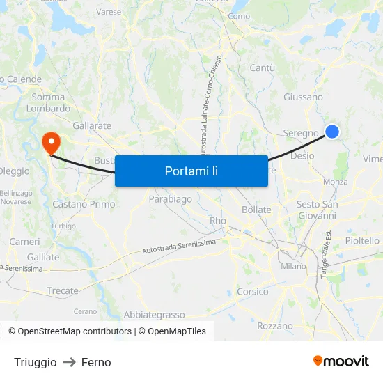 Triuggio to Ferno map