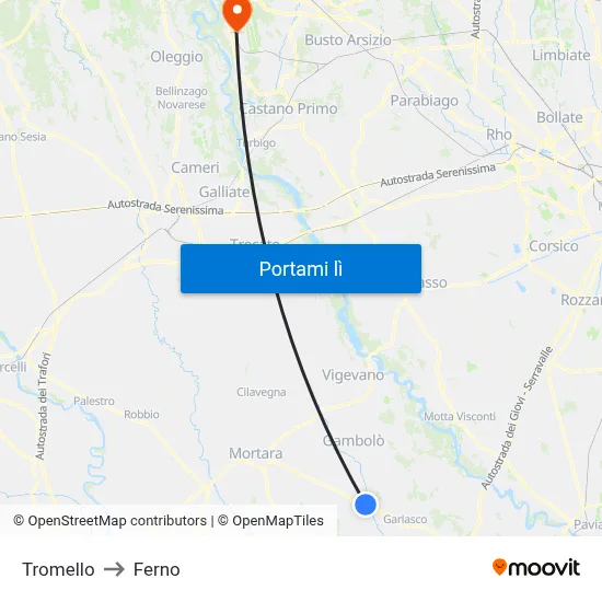 Tromello to Ferno map