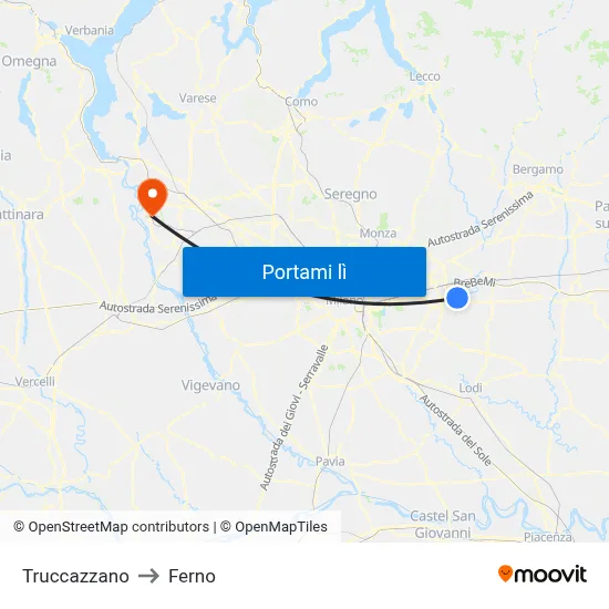 Truccazzano to Ferno map