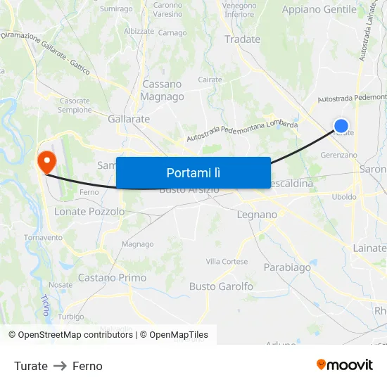 Turate to Ferno map
