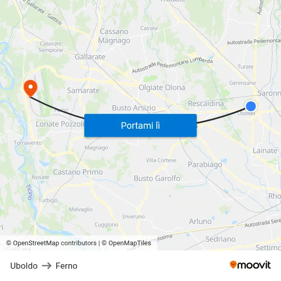 Uboldo to Ferno map