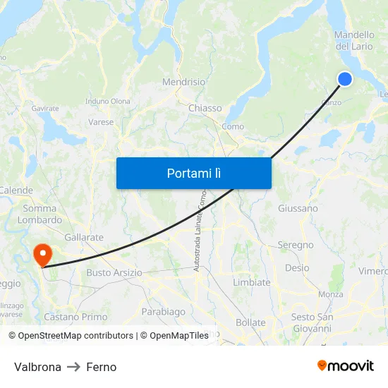 Valbrona to Ferno map