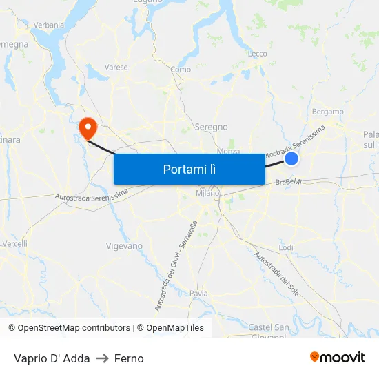 Vaprio D' Adda to Ferno map