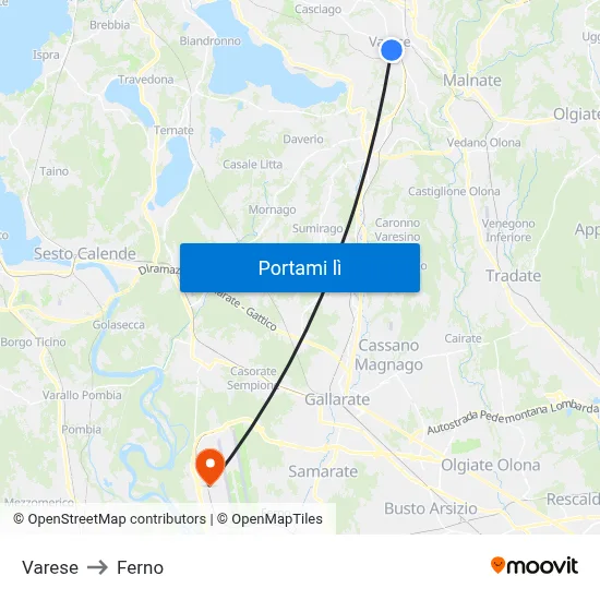 Varese to Ferno map