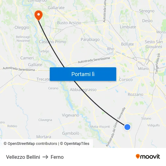 Vellezzo Bellini to Ferno map