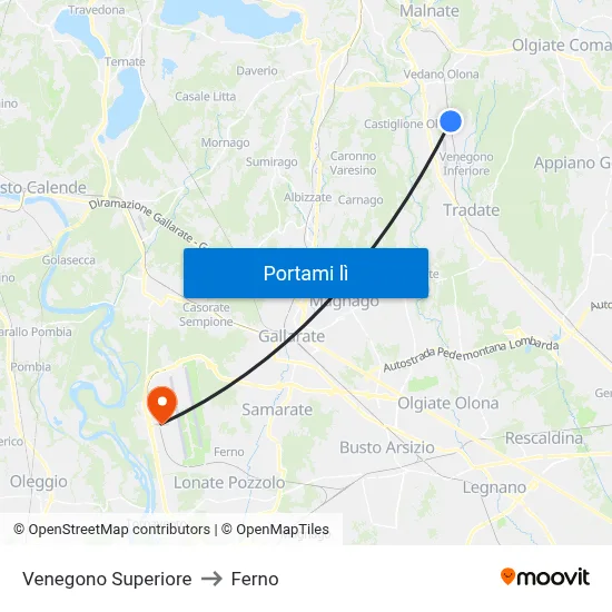 Venegono Superiore to Ferno map