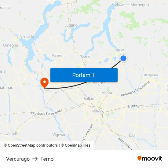 Vercurago to Ferno map