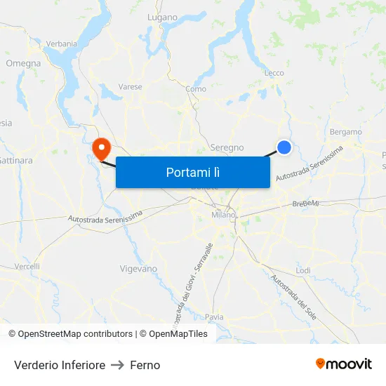 Verderio Inferiore to Ferno map