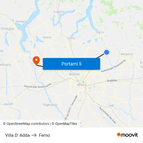 Villa D' Adda to Ferno map