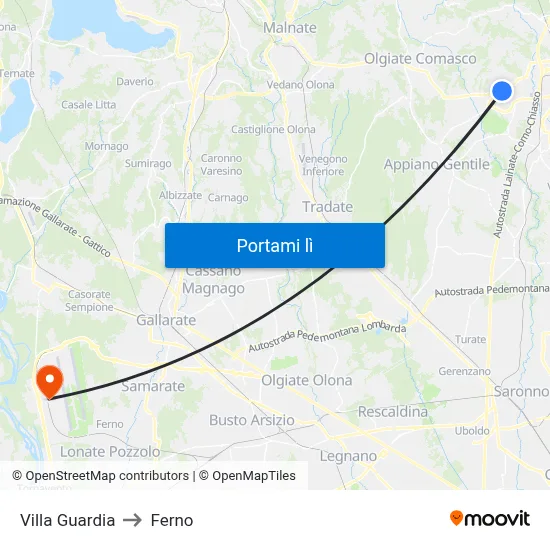 Villa Guardia to Ferno map