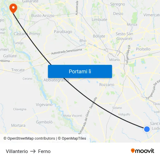 Villanterio to Ferno map