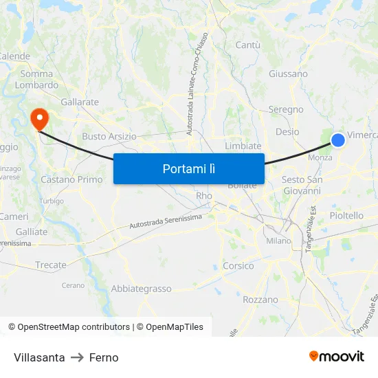 Villasanta to Ferno map