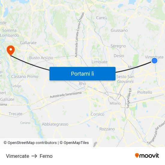 Vimercate to Ferno map