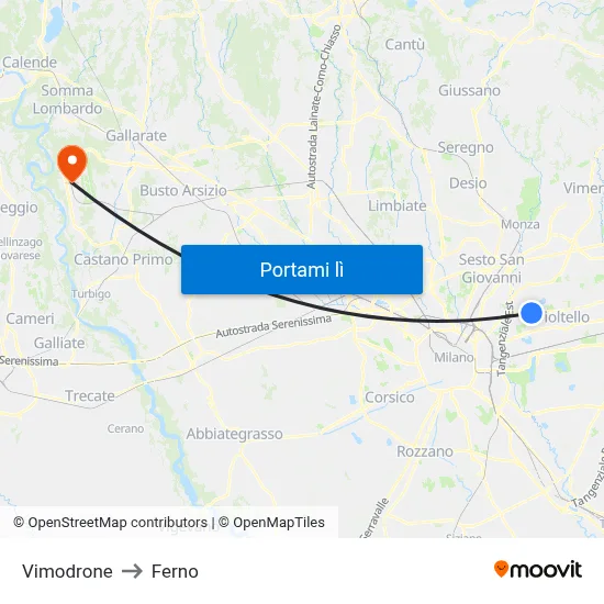 Vimodrone to Ferno map