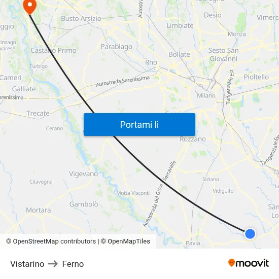 Vistarino to Ferno map