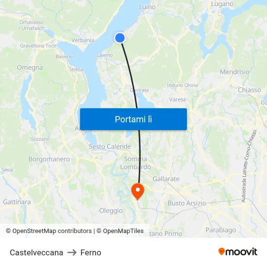 Castelveccana to Ferno map