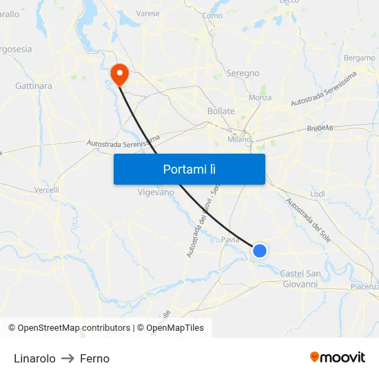 Linarolo to Ferno map