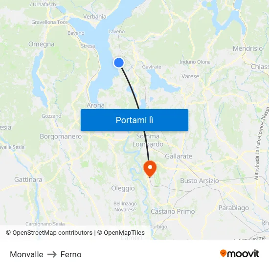 Monvalle to Ferno map