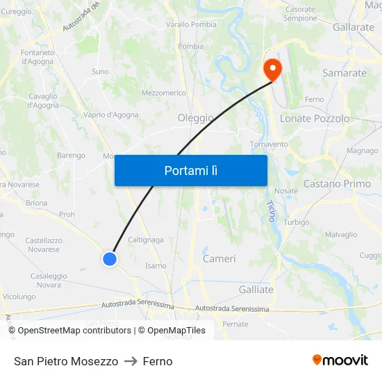 San Pietro Mosezzo to Ferno map