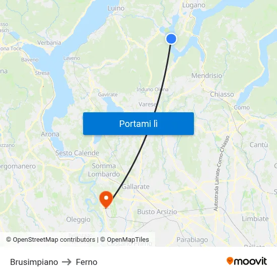Brusimpiano to Ferno map