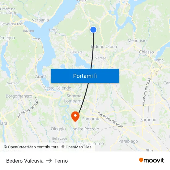 Bedero Valcuvia to Ferno map