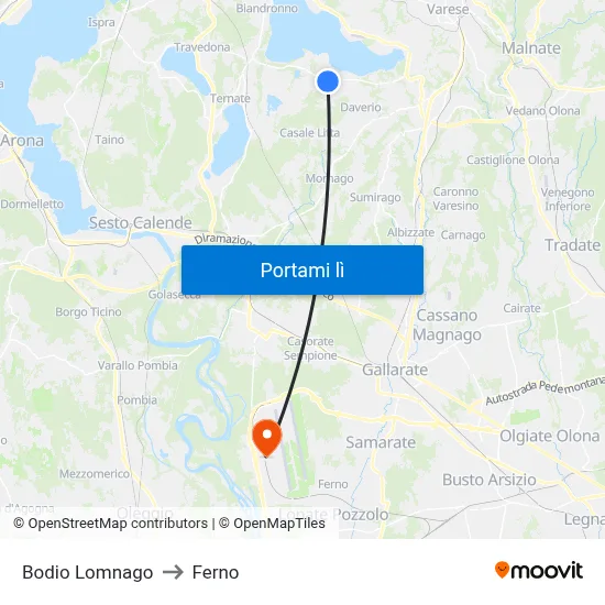 Bodio Lomnago to Ferno map