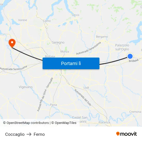 Coccaglio to Ferno map