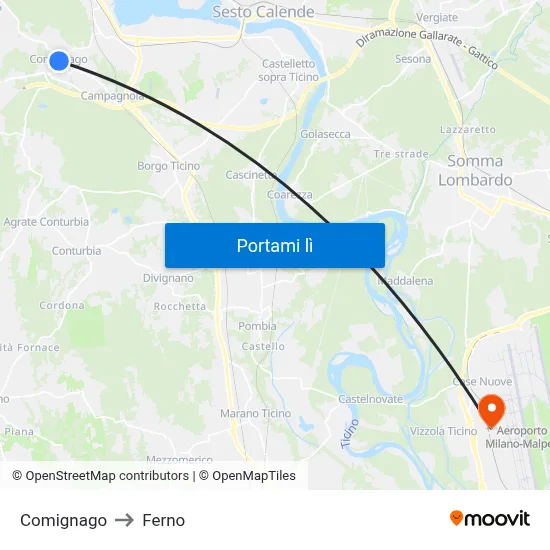 Comignago to Ferno map