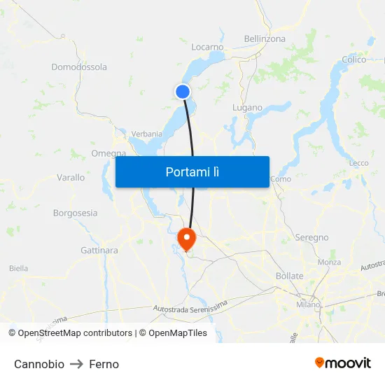 Cannobio to Ferno map