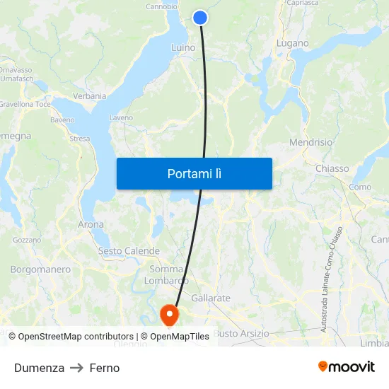 Dumenza to Ferno map
