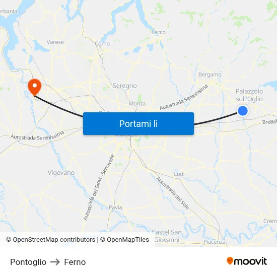 Pontoglio to Ferno map