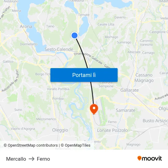 Mercallo to Ferno map