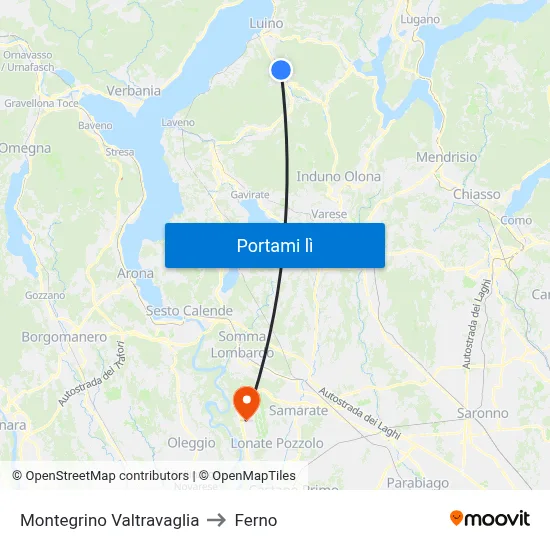 Montegrino Valtravaglia to Ferno map