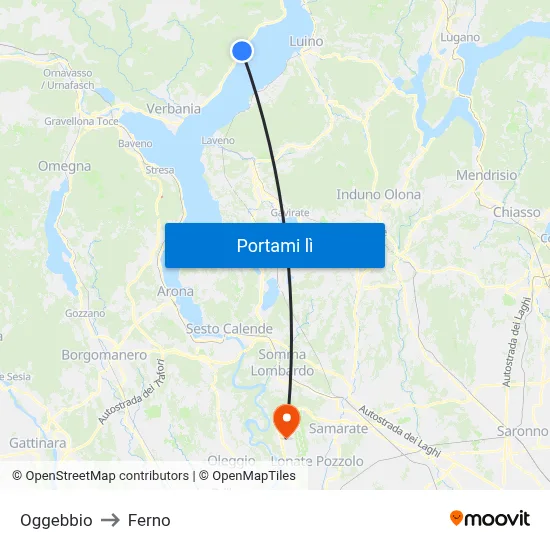 Oggebbio to Ferno map