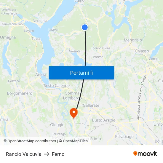 Rancio Valcuvia to Ferno map