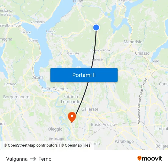 Valganna to Ferno map