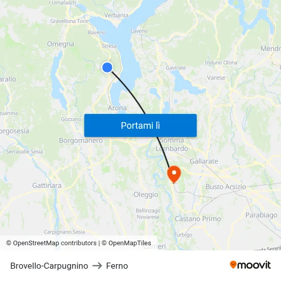 Brovello-Carpugnino to Ferno map