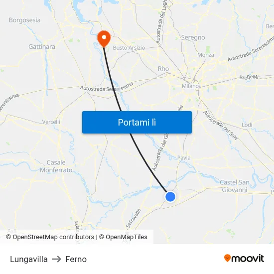Lungavilla to Ferno map